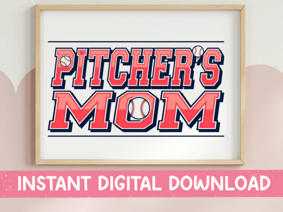 Pitcher's Mom Baseball Bold Lettering: Graphics for T-Shirt Designs